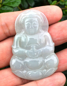 10% OFF on Sales- Certified Natural Oily Light Green Jadeite Emerald Jade Translucent Guanyin Pendant <<Grade A>>