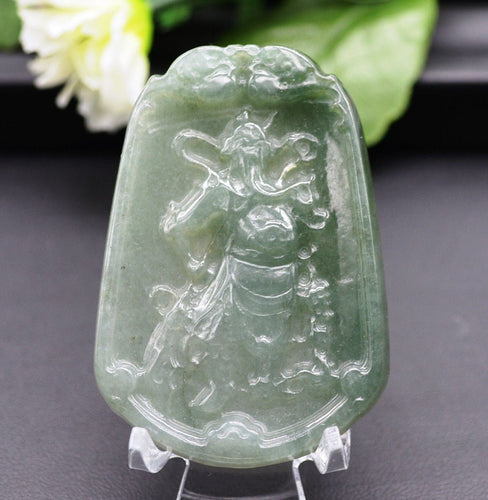 10% OFF on Sales- Certified Natural Oily Green Jadeite Emerald Jade Translucent Guan Yu Pendant【Grade A】0980