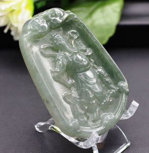 10% OFF on Sales- Certified Natural Oily Green Jadeite Emerald Jade Translucent Guan Yu Pendant【Grade A】0980