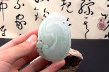 Load image into Gallery viewer, 10% OFF on Sales- Certified Natural Icy Jadeite Emerald Jade tablets Dragon Ruyi Pendant 《Grade A》9321