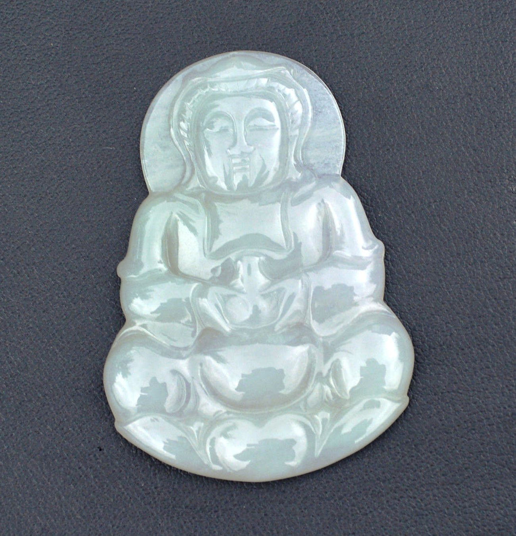 10% OFF on Sales- Certified Natural Oily Light Green Jadeite Emerald Jade Translucent Guanyin Pendant <<Grade A>>