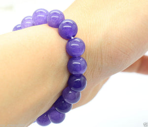 190 mm/7.5 in-Certified Natural Purple Icy Emerald Jade Beads Stretchy Bracelet 《Grade A》