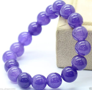 190 mm/7.5 in-Certified Natural Purple Icy Emerald Jade Beads Stretchy Bracelet 《Grade A》