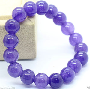 190 mm/7.5 in-Certified Natural Purple Icy Emerald Jade Beads Stretchy Bracelet 《Grade A》