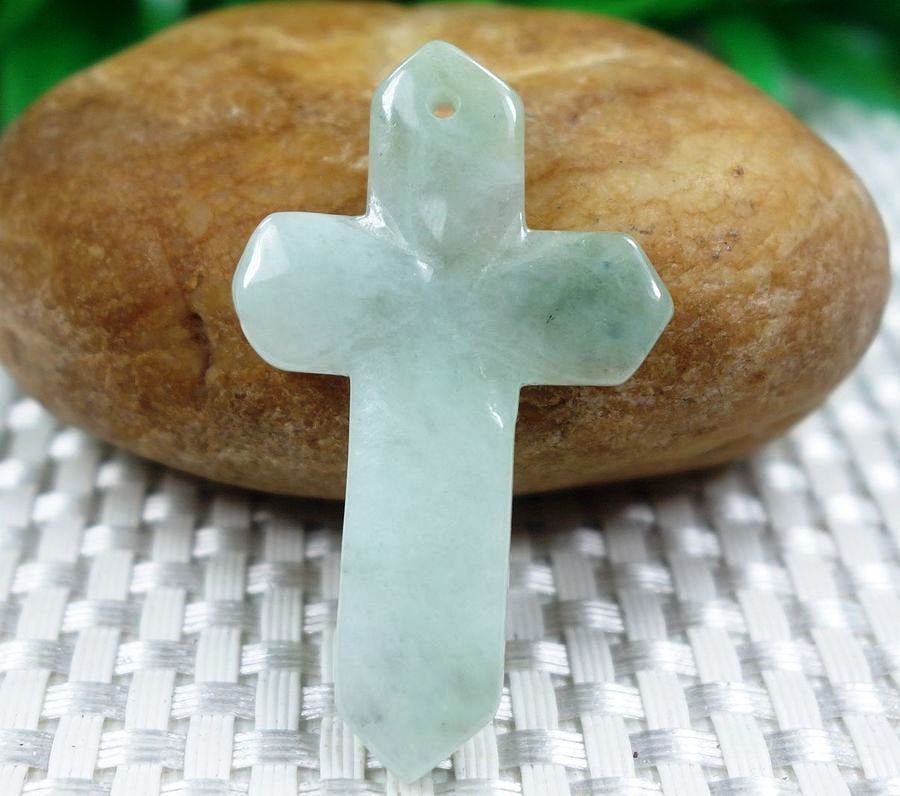 10% OFF on Sales- Certified Natural Ice Jadeite Emerald Jade Tablets Eternal Cross Pendant《Grade A》0817