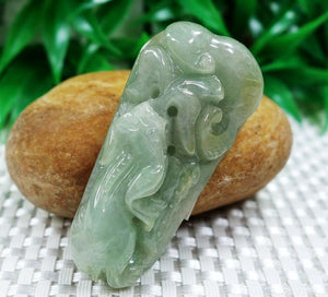 10% OFF on Sales- Certified Natural Icy Jadeite Emerald Jade tablets Dragon Pendant《Grade A》2102