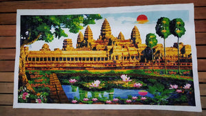 10% OFF on Sales- 64.96'' L-Genuine Trussence Cross Stitch Handmade Angkor Wat Temple Painting (165 cm x 95 cm)