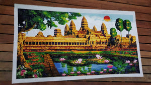 10% OFF on Sales- 64.96'' L-Genuine Trussence Cross Stitch Handmade Angkor Wat Temple Painting (165 cm x 95 cm)