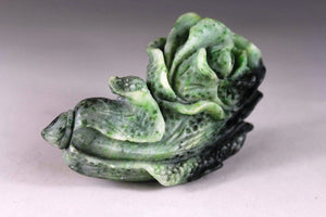 4.5'' L-Chinese Genuine Natural Multi-Color Jade Handcarved Lucky Cabbage statue 2933