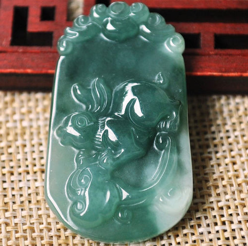 10% OFF on Sales- Certified Natural Jadeite Emerald Jade tablets Rabbit Pendant《Grade A》5404