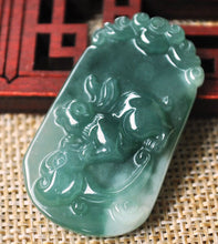 Load image into Gallery viewer, 10% OFF on Sales- Certified Natural Jadeite Emerald Jade tablets Rabbit Pendant《Grade A》5404