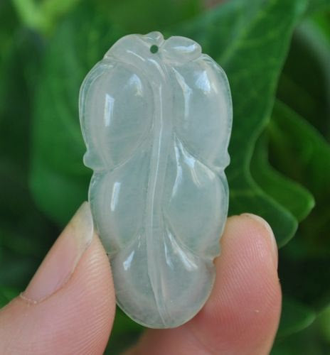 10% OFF on Sales- Certified Natural Ice Jadeite Emerald Jade tablets Leaf Pendant《Grade A》0538