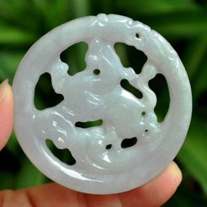 10% OFF on Sales- Certified Natural Ice Jadeite Emerald Jade tablets Dragon-Pixiu Pendant《Grade A》9129