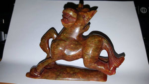 5.5'' L-Chinese Genuine Natural Hand Carved Nephrite Jade Lucky Horse Statue