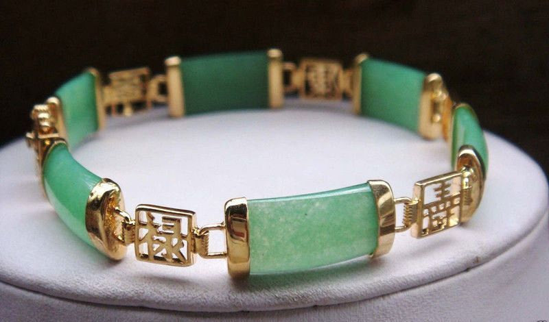 10% OFF- 190mm/7.5in Certified Natural Ice Jadeite Emerald Jade Gems Gold Plated Fortune Lucky Link Clasp Bracelet Bangle