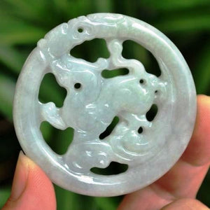 10% OFF on Sales- Certified Natural Icy Jadeite Emerald Jade Dragon Pixiu Pendant《Grade A》9129