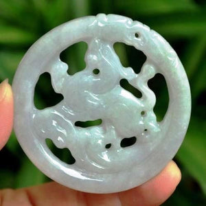 10% OFF on Sales- Certified Natural Icy Jadeite Emerald Jade Dragon Pixiu Pendant《Grade A》9129