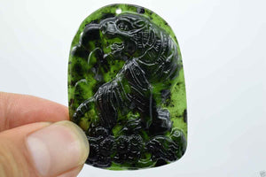 Certified Natural Black-Green Hetain Jade HandCarved Tiger Pendant