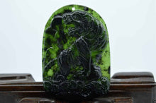 Load image into Gallery viewer, Certified Natural Black-Green Hetain Jade HandCarved Tiger Pendant