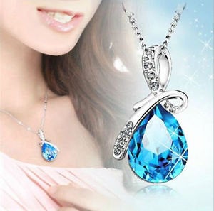 10% OFF on Sales- New Fashion Woman Natural Blue/Purple Teardrop Gem Stone Pendant-Silver Necklace