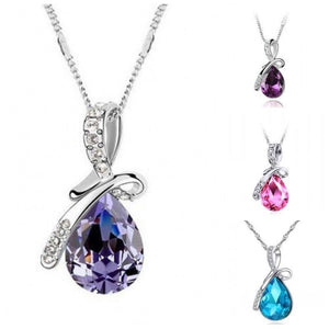 10% OFF on Sales- New Fashion Woman Natural Blue/Purple Teardrop Gem Stone Pendant-Silver Necklace