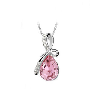 10% OFF on Sales- New Fashion Woman Natural Rose-Red/Green/Clear/Yellow/Pink Teardrop Gem Stone Pendant-Silver Necklace