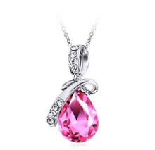 Load image into Gallery viewer, 10% OFF on Sales- New Fashion Woman Natural Rose-Red/Green/Clear/Yellow/Pink Teardrop Gem Stone Pendant-Silver Necklace