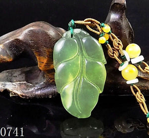 10% OFF on Sales- Certified Natural Ice Jadeite Emerald Jade Tablets Leaf Pendant 《Grade A》0741