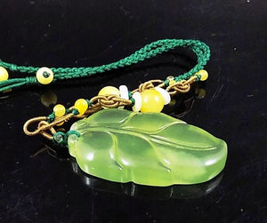 10% OFF on Sales- Certified Natural Ice Jadeite Emerald Jade Tablets Leaf Pendant 《Grade A》0741