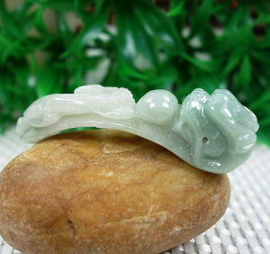 10% OFF on Sales- Certified Natural Ice Jadeite Emerald Jade Tablets Dragon hook（貔貅） Pendant《Grade A》4855