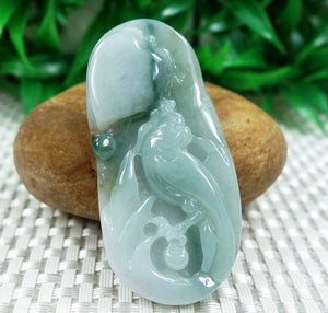 10% OFF on Sales- Certified Natural Icy Jadeite Emerald Jade tablets Bird Pendant（富贵鸟）《Grade A》1652