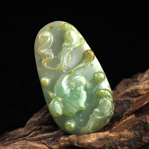 10% OFF on Sales- Certified Natural Icy Jadeite Emerald Jade tablets Ruyi Magpie Pendant《Grade A》6138