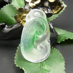 10% OFF on Sales- Certified Natural Ice Jadeite Emerald Jade tablets Ruyi Dragon Pendant《Grade A》7098