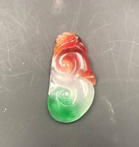 Certified Natural Ice Jadeite Emerald Jade Dragon Ruyi Pendant《Grade A》3187