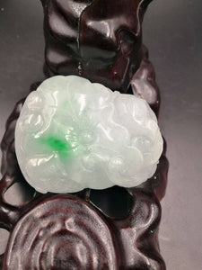 10%OFF- Certified Natural Ice Jadeite Emerald Jade Bird Lotus Pendant《Grade A》6704