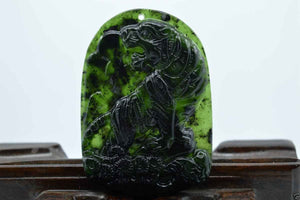 Certified Natural Black-Green Hetain Jade HandCarved Tiger Pendant