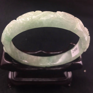 10% OFF- 55 mm Certified Natural Jadeite Emerald A Jade HandCarved Ruyi Flower Bracelet Bangle A-2496