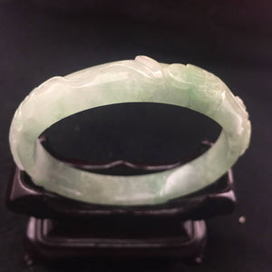 10% OFF- 55 mm Certified Natural Jadeite Emerald A Jade HandCarved Ruyi Flower Bracelet Bangle A-2496