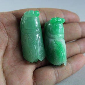 10% OFF- Certified Natural Jadeite Emerald Jade A Pair-Cicada Pendants《Grade A》A1947