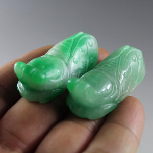 10% OFF- Certified Natural Jadeite Emerald Jade A Pair-Cicada Pendants《Grade A》A1947