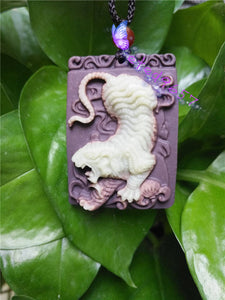 Certified Natural HandCarved A*Jade Lucky Tiger Pendant