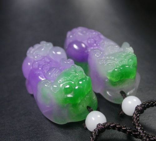 10% OFF on Sales - Certified Natural Jadeite Emerald Jade A Pair-Pixiu Pendants《Grade A》