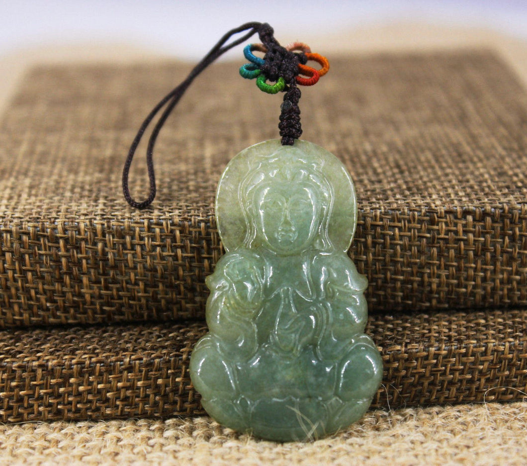 10% OFF- Certified Natural Ice Jadeite Emerald Jade Tablet Kuanyin Pendant《Grade A》