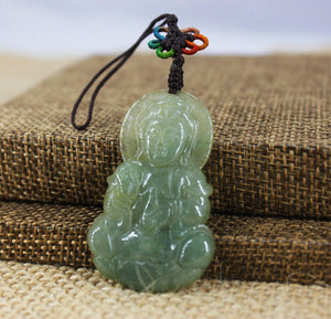 10% OFF- Certified Natural Ice Jadeite Emerald Jade Tablet Kuanyin Pendant《Grade A》