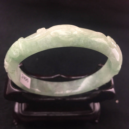 10% OFF- 55 mm Certified Natural Jadeite Emerald A Jade HandCarved Ruyi Flower Bracelet Bangle A-2496