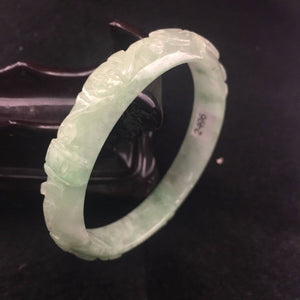 10% OFF- 55 mm Certified Natural Jadeite Emerald A Jade HandCarved Ruyi Flower Bracelet Bangle A-2496