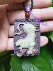 Certified Natural HandCarved A*Jade Lucky Tiger Pendant