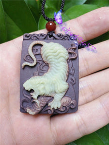 Certified Natural HandCarved A*Jade Lucky Tiger Pendant