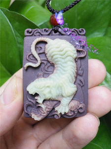 Certified Natural HandCarved A*Jade Lucky Tiger Pendant