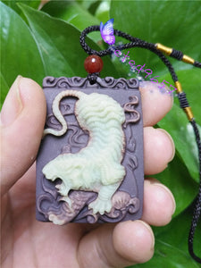 Certified Natural HandCarved A*Jade Lucky Tiger Pendant